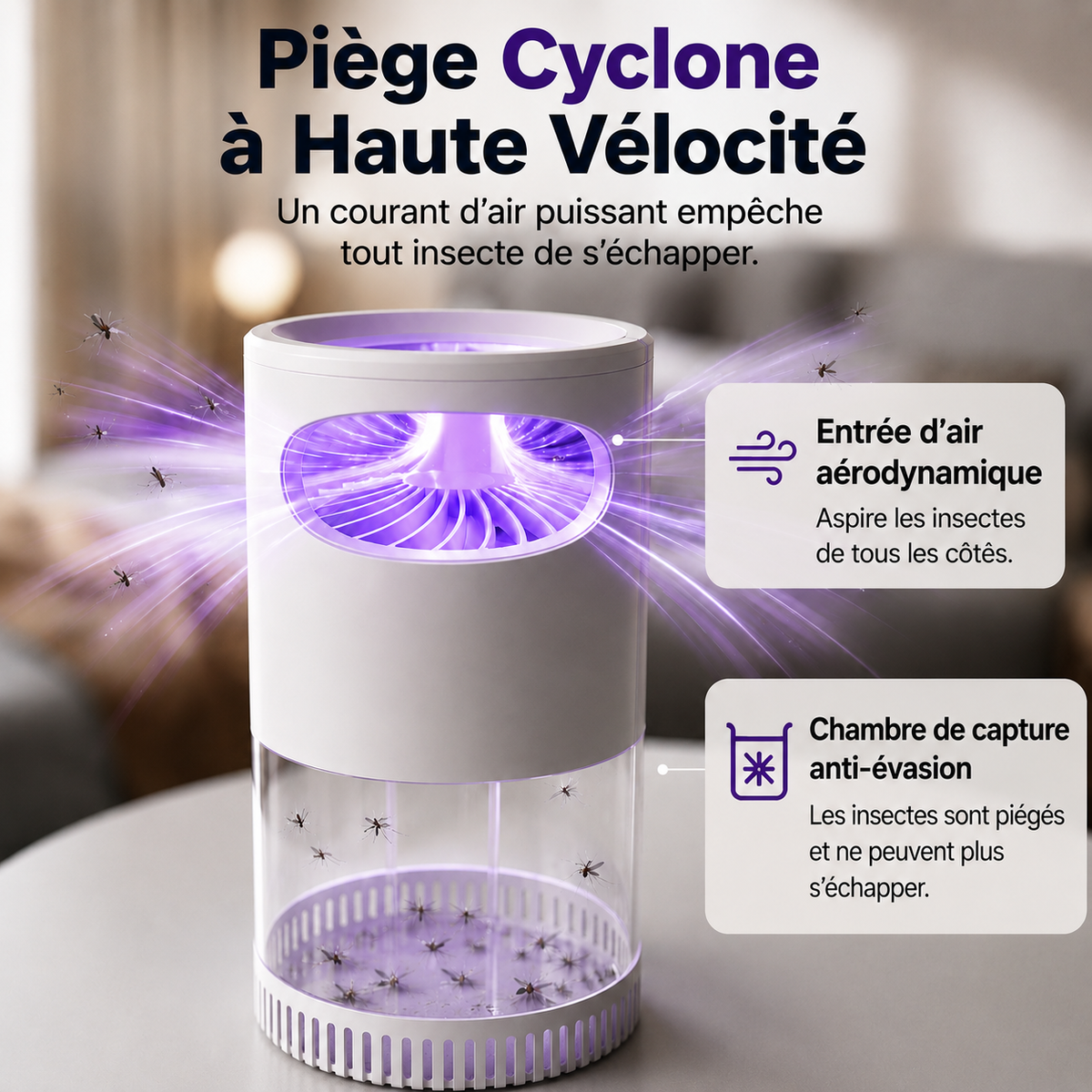 Lampe anti-moustiques silencieuse