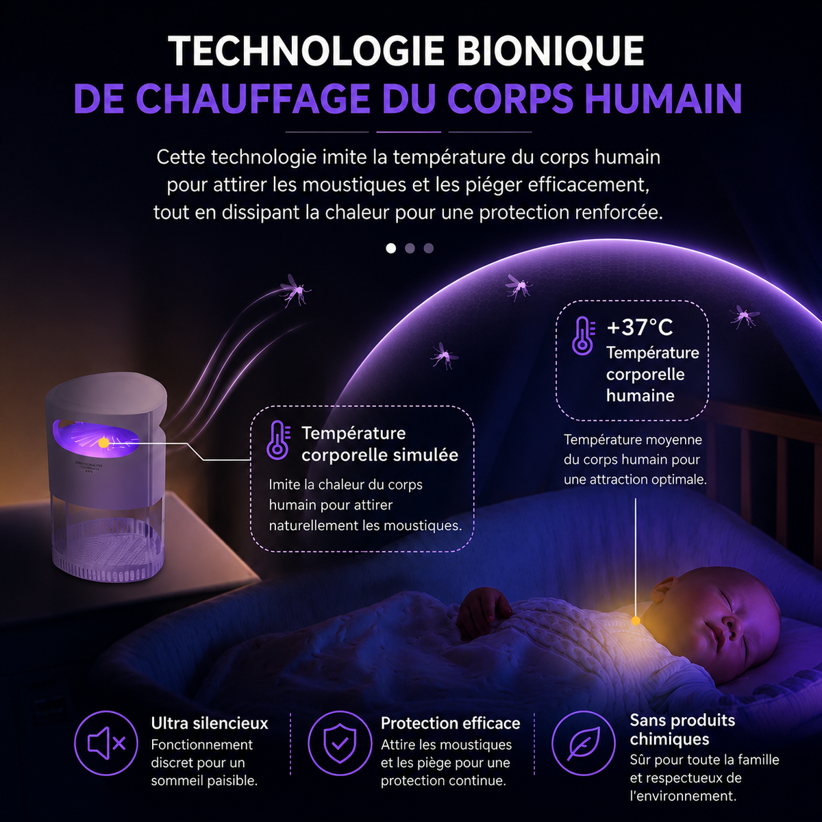 Lampe anti-moustiques silencieuse