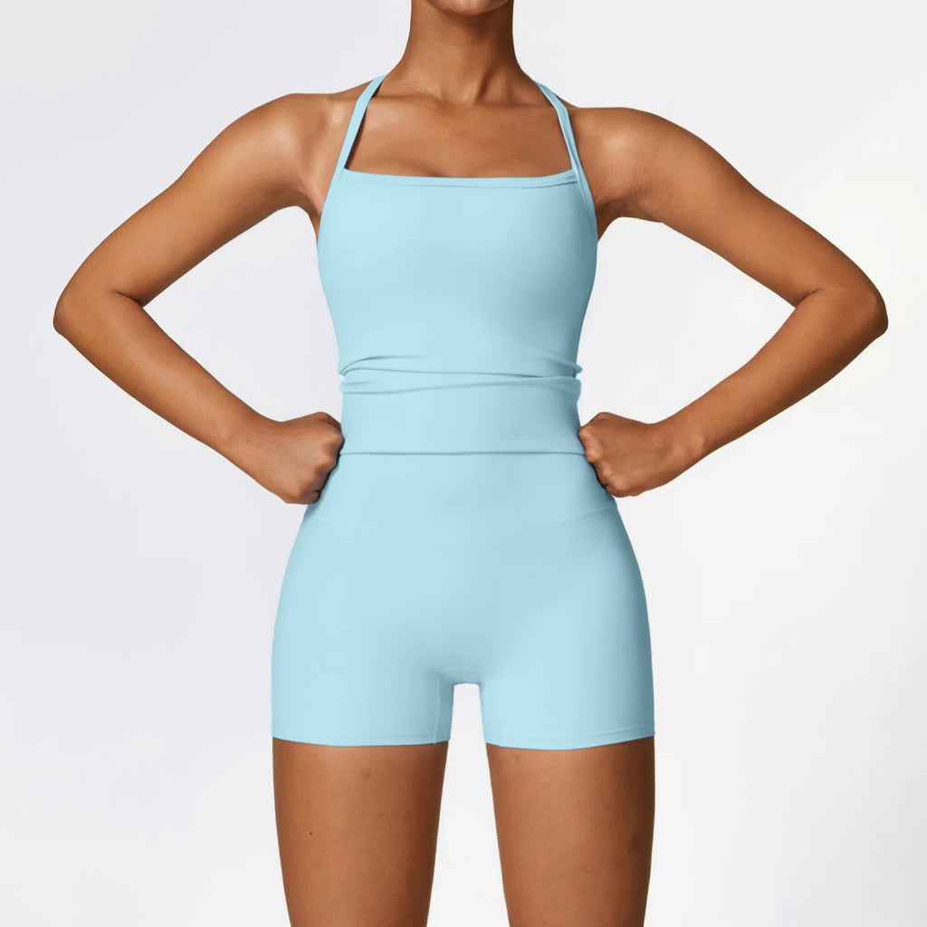 Women's Brushed Yoga Set with Padded Sports Bra & High Waisted Shorts Comfort Workout Outfit Matching Lounge Set